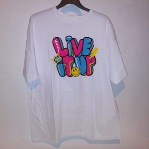 Paid Dues Mens T Shirt XXL White Pink Blue Live it Up Short Sleeve Crew Neck Pit